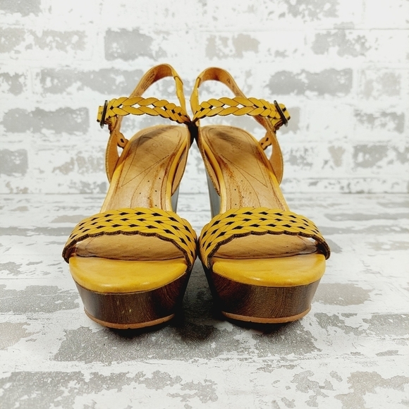Naya Yellow & Brown Strap Open Toe High Heels Wedges Sandals V634 - Picture 3 of 14